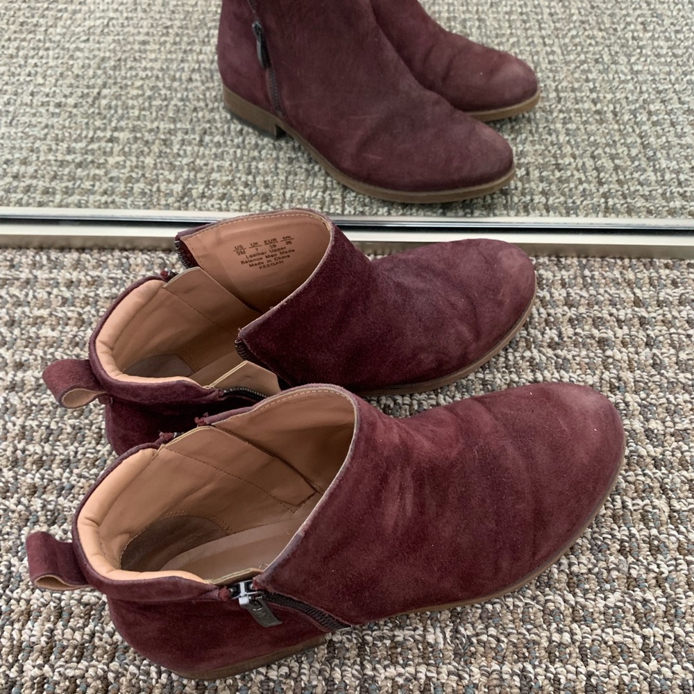 Maroon suede ankle booties, Franco Sarto